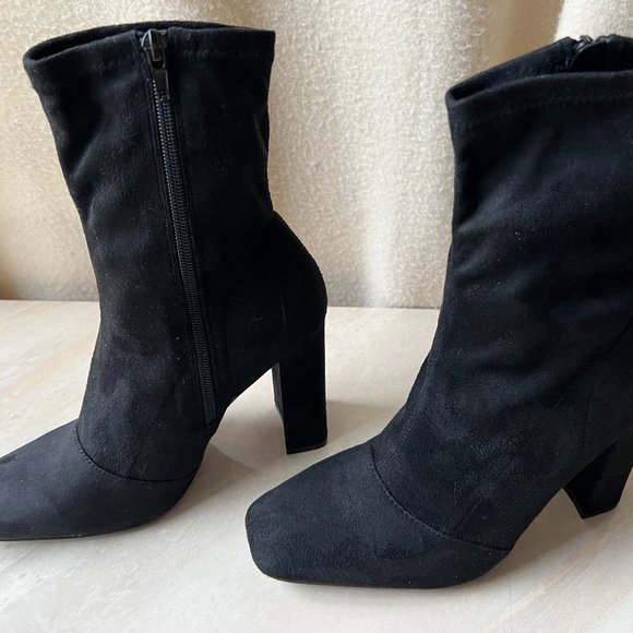 ASOS DESIGN black faux suede boot women size 7 block heel zipper new - Picture 3 of 8